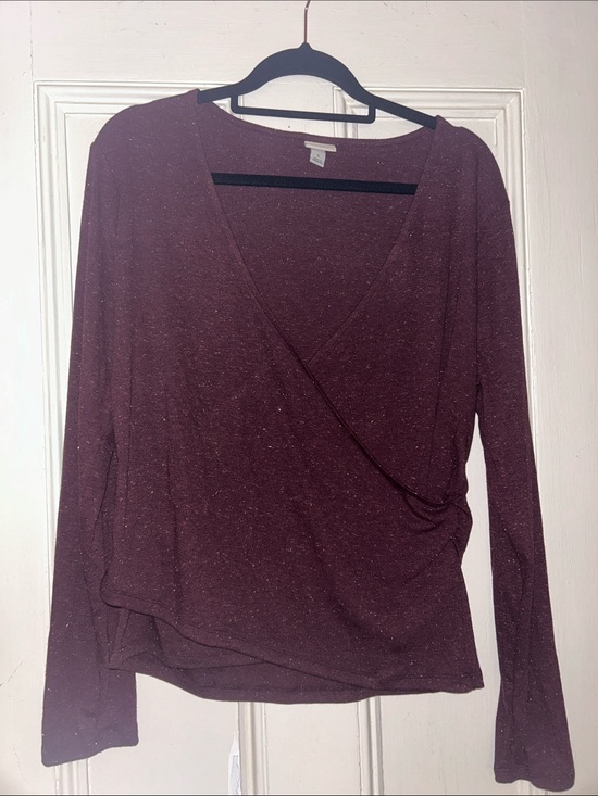 a new day Tops - a new day Plum Wrap-Style Long Sleeve Top